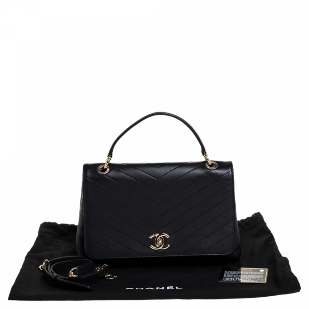 RARE! Authentic! Chanel CC Coco Top Handle Calfskin Quilted Chevron Leather Flap - Picture 4 of 15
